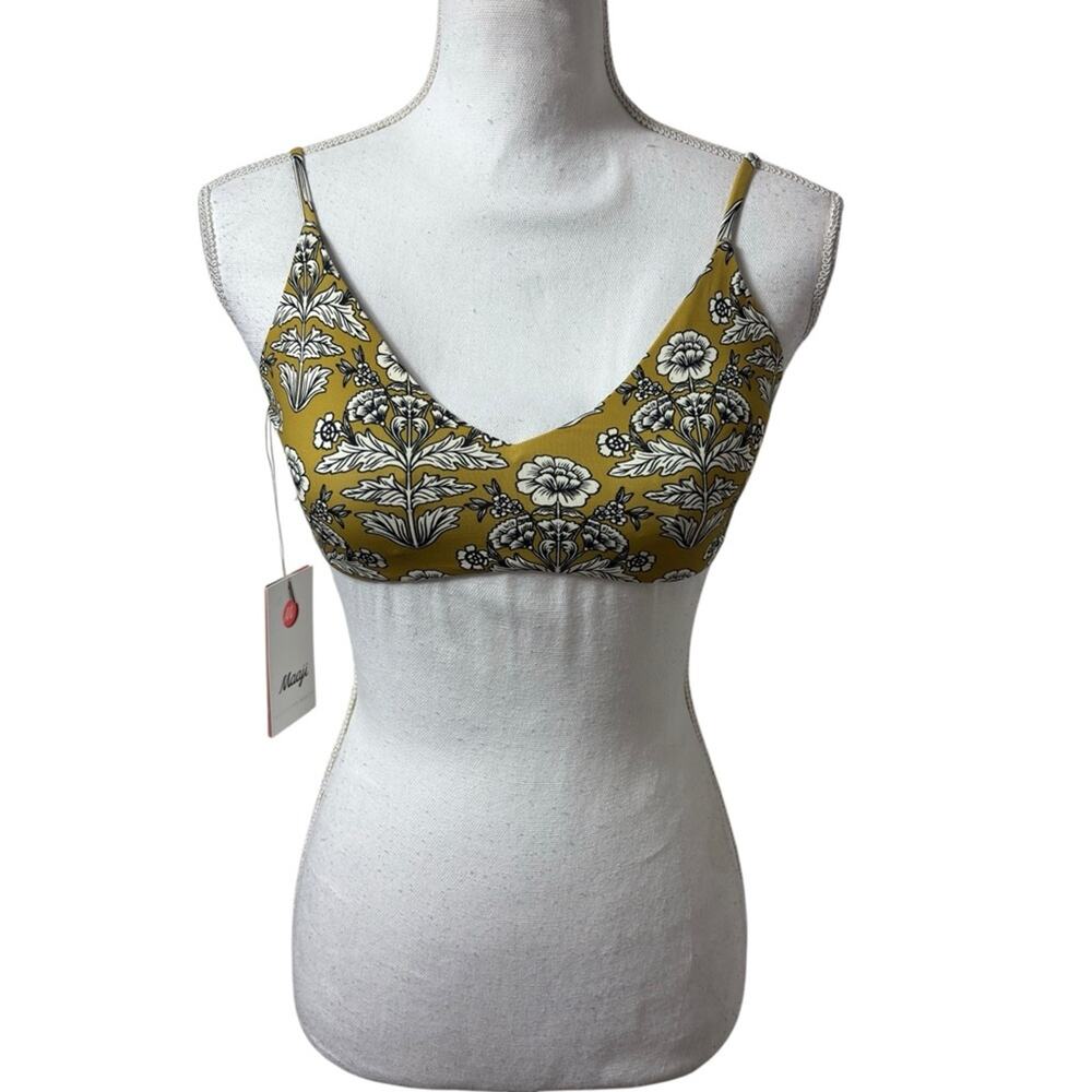 MAAJI WOMENS SWIMWEAR REVERSIBLE FLORAL AND BLACK PRINT BIKINI TOP SIZE MEDIUM